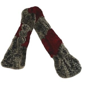 Schandra Rex Rabbit Fur Scarf Red Grey Black Luxury Flower Appliqués NWT